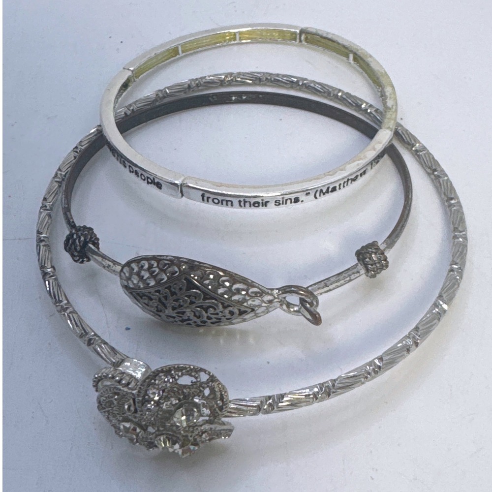 Unbranded Bracelet Set Womens OS Silver Good Religious Scripture Stack 3pc
